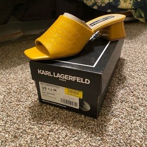 Gold low heel slides
